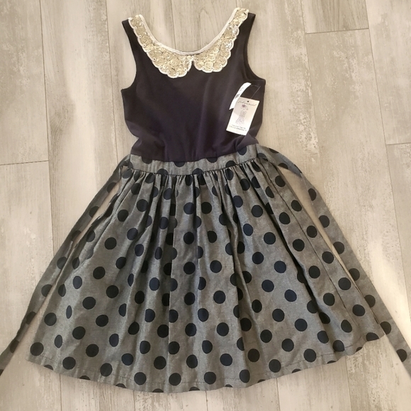 5LOAVES2FISH navy girls denim dot dress